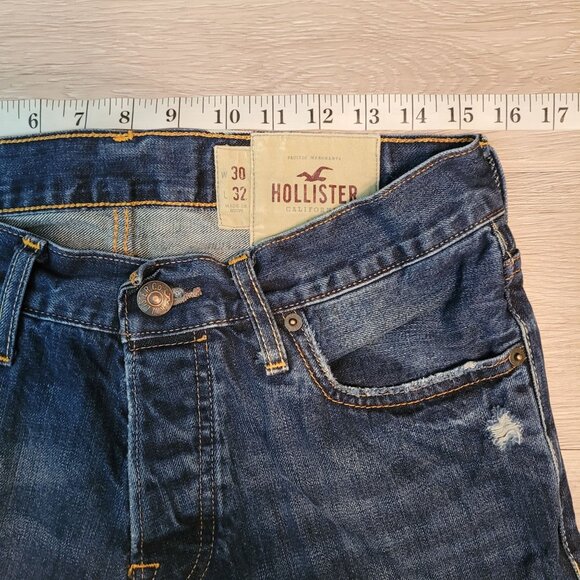 Hollister Jeans 30x32 Button Fly Straight Ripped Medium Light Wash Cotton Denim - Picture 7 of 11